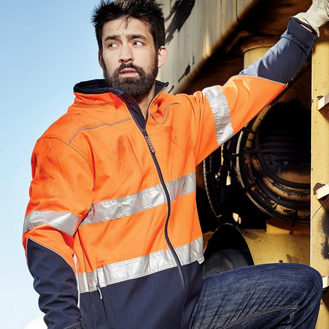 Mens Hi Vis Softshell Jacket Reflective Tape Workwear Outdoor Waterproof
