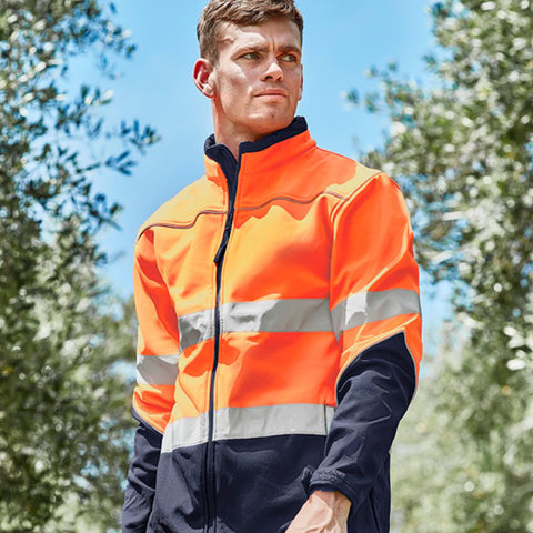 Mens Hi Vis Softshell Jacket Reflective Tape Workwear Outdoor Waterproof