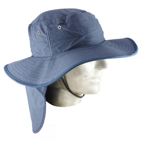 Wide Brim Hat with Neck Flap - Navy