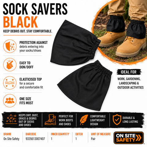 On Site Safety Black Sock Savers Elastic Work Boot Shoe Covers Debris Protection